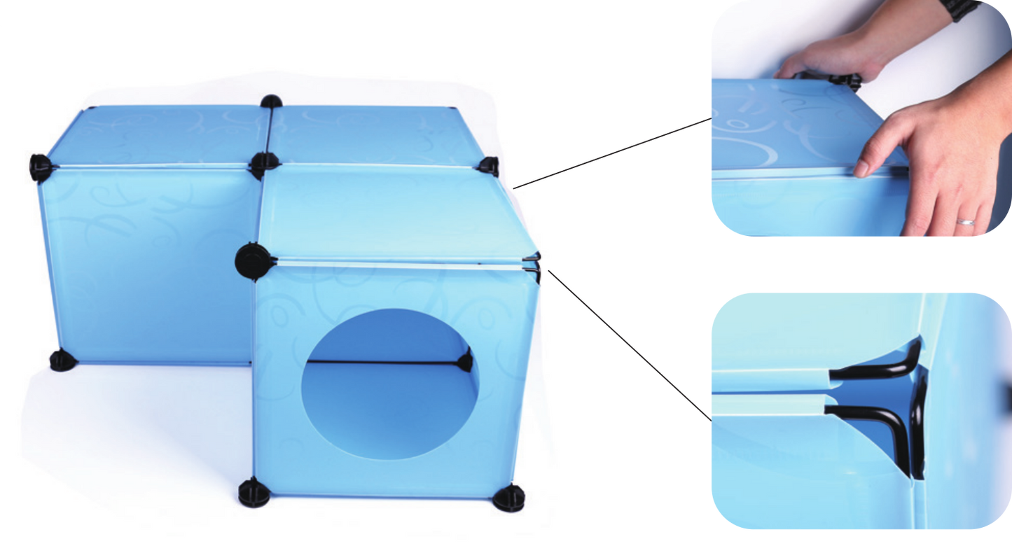 Kitty Cubby enclosure side, showing the half-snap ball connector fitting