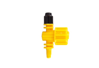 Yellow and black 90° jet sprinkler nozzle, side view