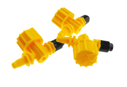 Set of 90° Vari-Jet sprinkler nozzles, yellow bodies with black hose ends