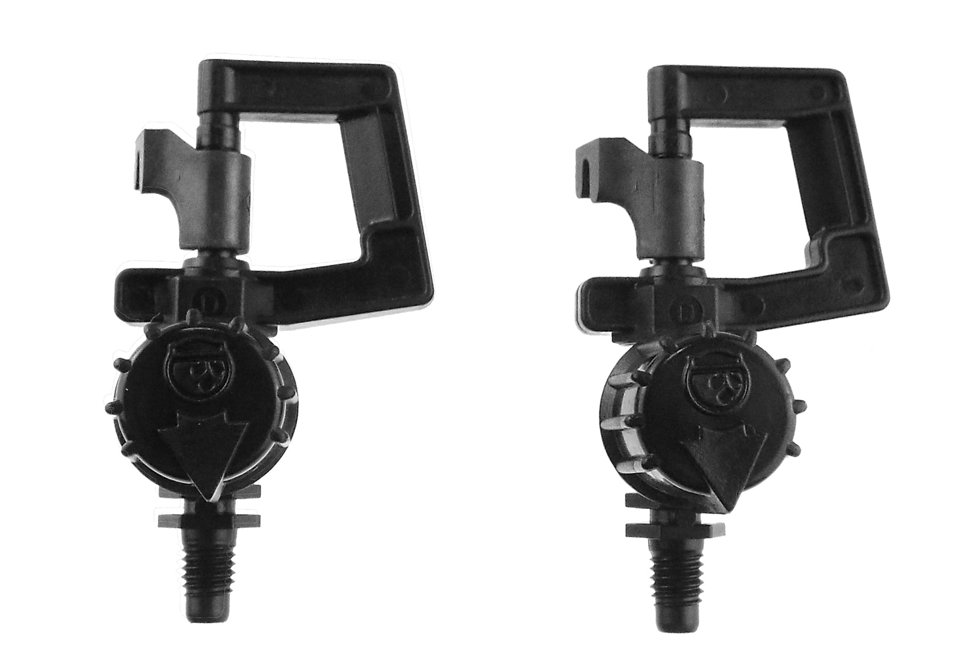 Two black Vari-Rotor Spray 1.5mm bases, front view of rotor head and bracket