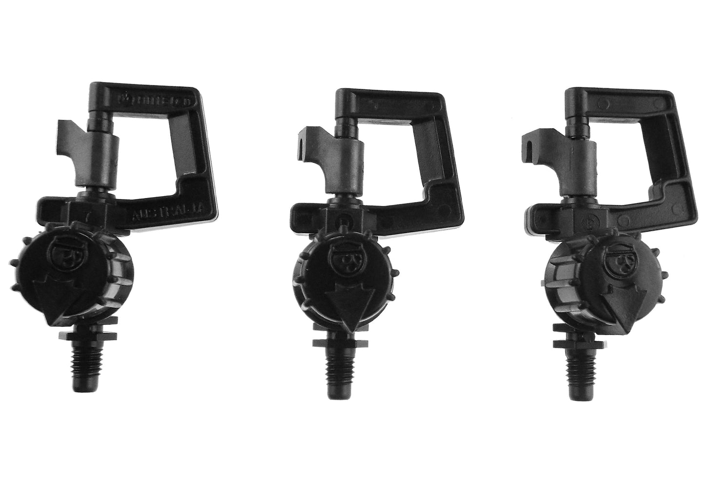 Three black Vari-Rotor Spray 1.5mm bases arranged side-by-side