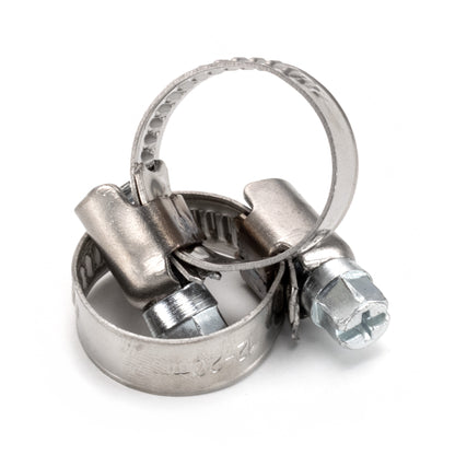 Schlauchschelle aus Metall mit Rast-/Schraubverschluss und Spannband