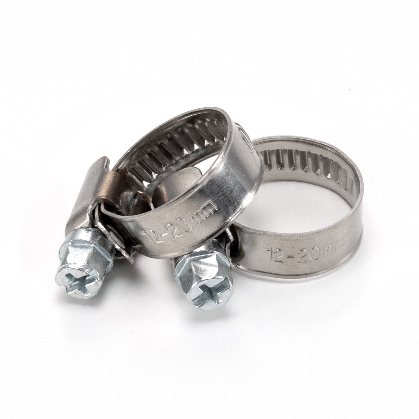 Schlauchschelle 12–20 mm, Band mit eingeprägter Größenangabe und Schraubkopf