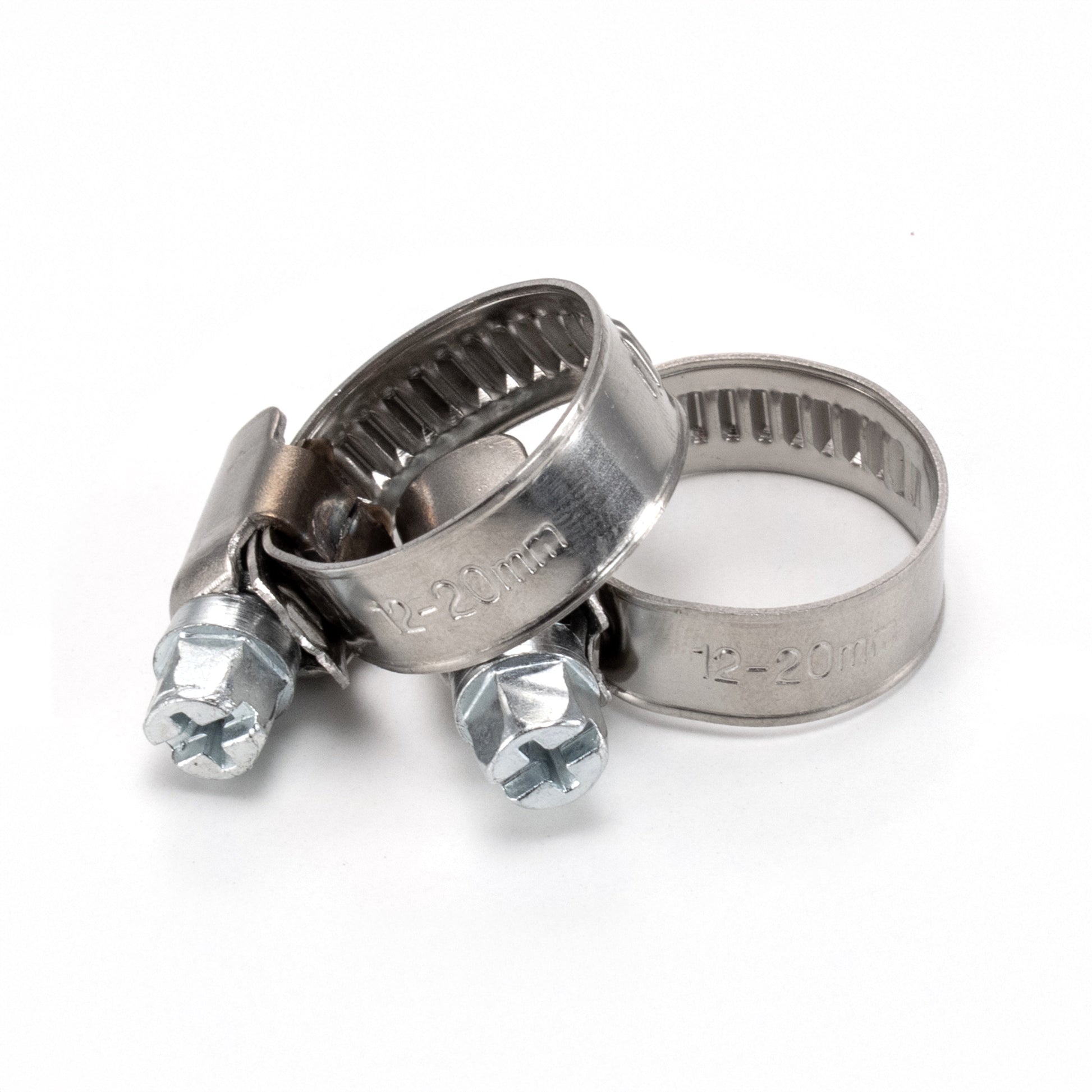 Schlauchschelle 12–20 mm, Band mit eingeprägter Größenangabe und Schraubkopf