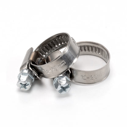 Schlauchschelle 12–20 mm, Band mit eingeprägter Größenangabe und Schraubkopf