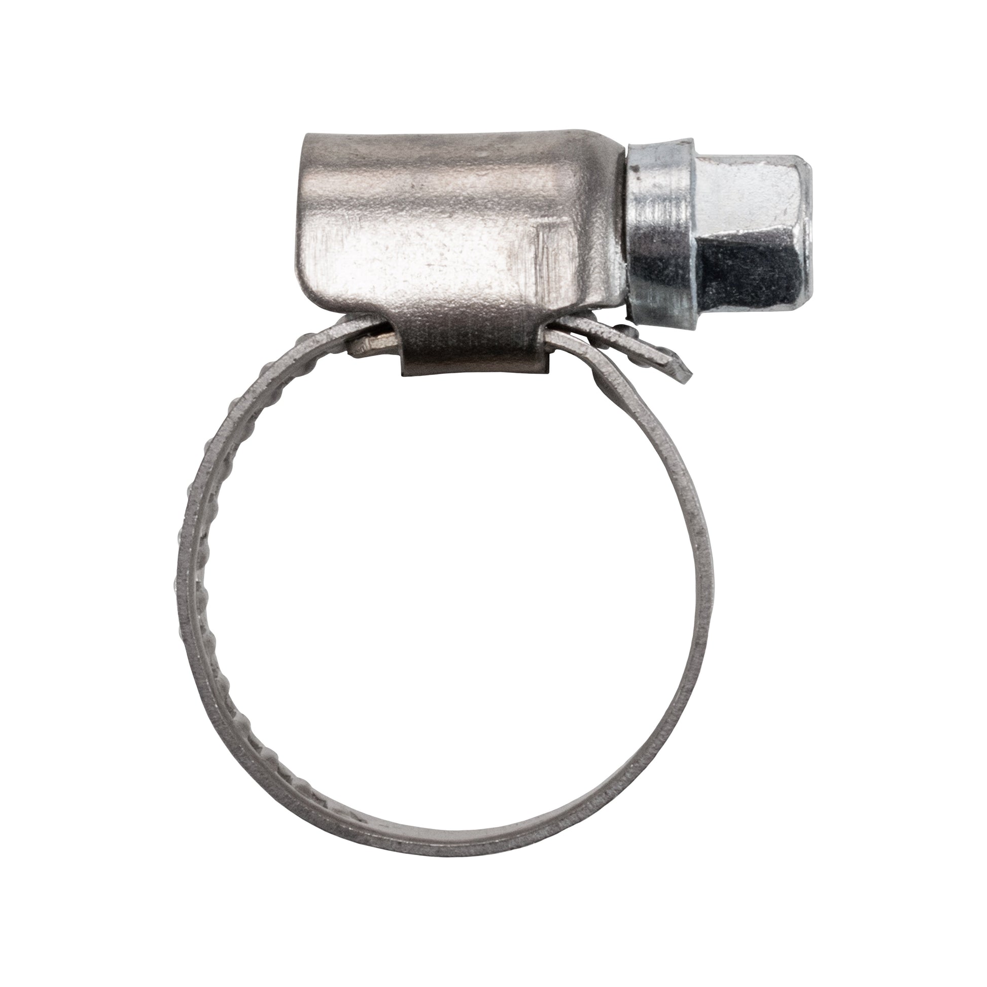 Schlauchschelle Ansicht von der Seite, Metallgehäuse und Spannband