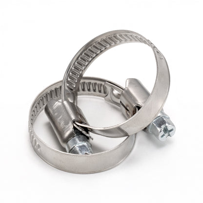 Two-loop A2 hose clip view showing perforated band and screw head