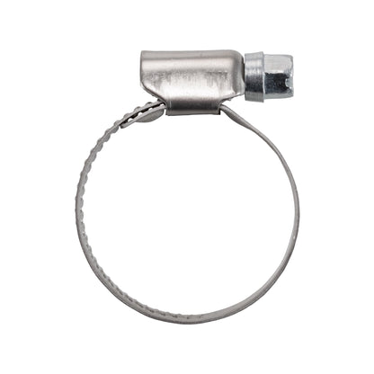 A2 hose clip end view with cylindrical band housing and hex screw