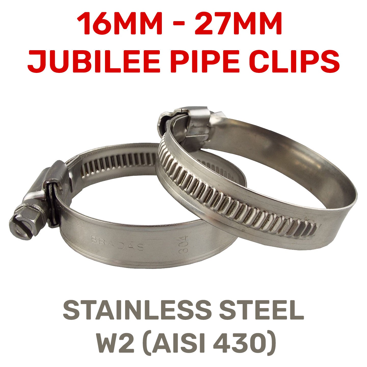 Edelstahl-Spannband (Jubilee) für Schlauch, W2 (AISI 430), 16–27 mm