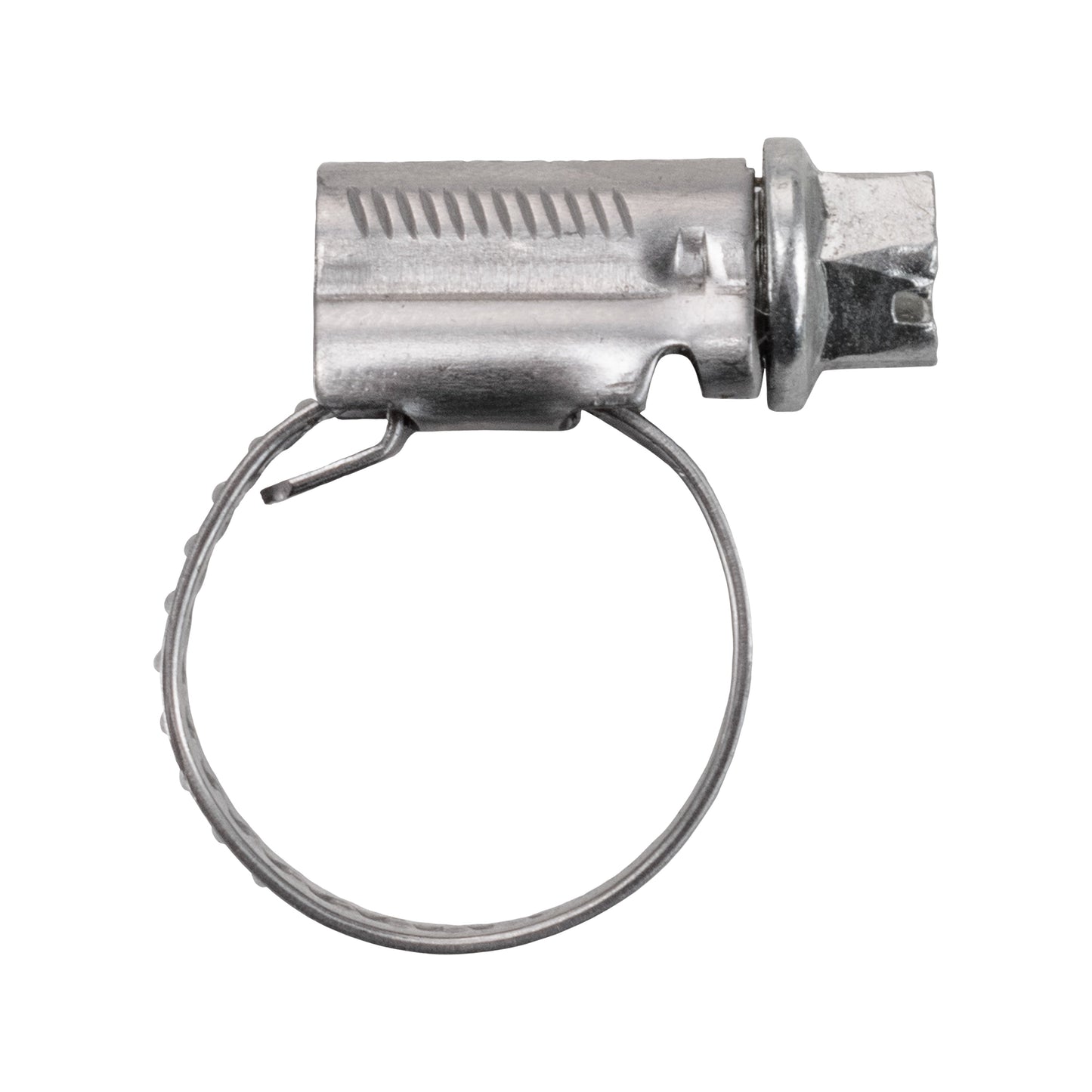 A2 hose clip in silver metal, worm-drive style with screw housing
