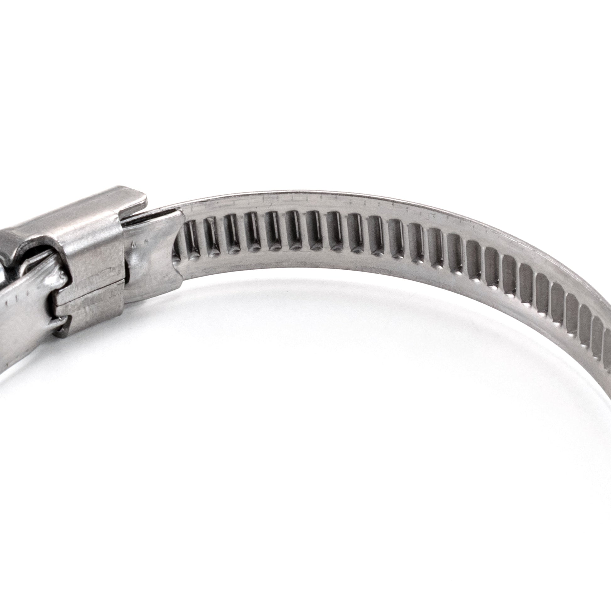 A2 hose clip serrated metal band segment, worm-drive housing at edge