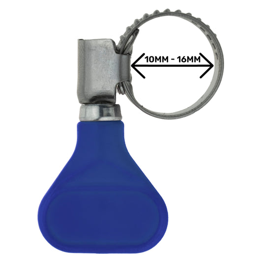 A2 Grip Hose Clip 10–16 mm, blue grip, galvanized metal band