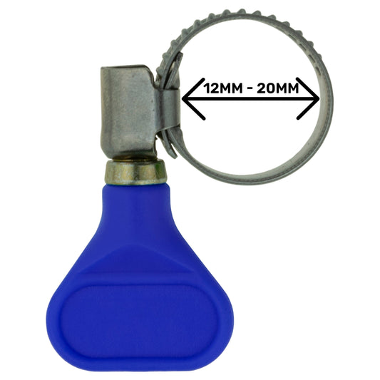 Best4Trade-Retail A2 Grip Hose Clip 12–20 mm mit blauem Griff, verzinkte Schelle