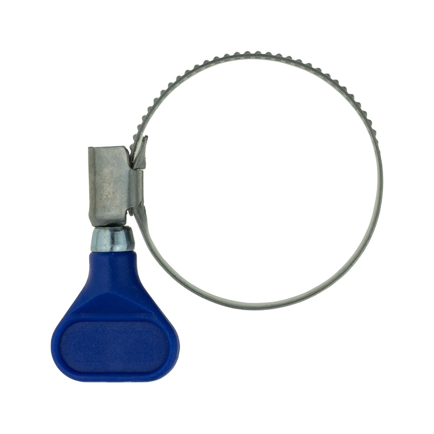 A2 grip hose clip with blue grip and zinc-plated metal band