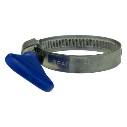 A2 grip hose clip band detail with embossed marking and blue lever