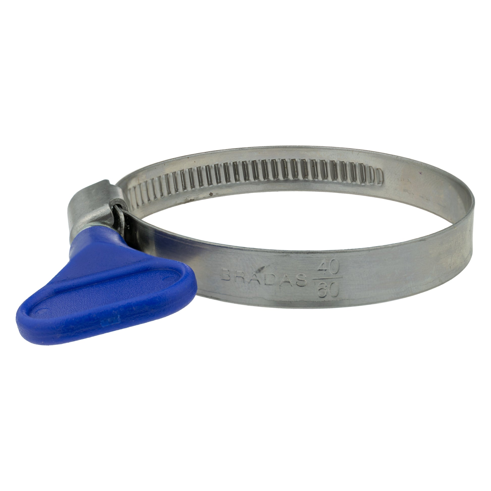 A2 Grip Schlauchschelle, blaues Griffstück, Metallband mit Prägung 40–60 mm