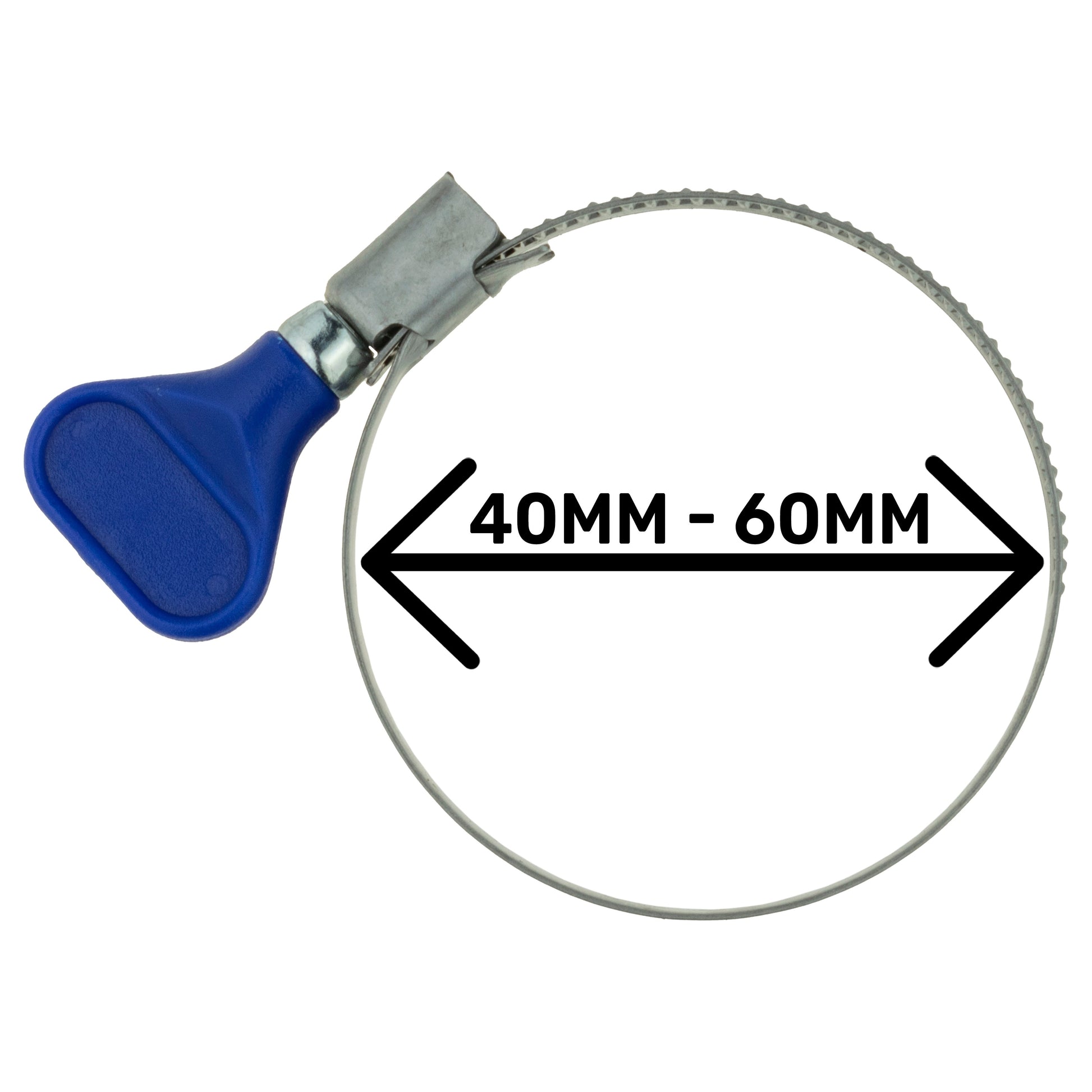 A2 Grip Schlauchschelle, 40–60 mm, blaues Griffstück und Metallband