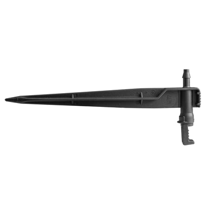 Dripper emitter on spike, black irrigation stake with side outlet and barb