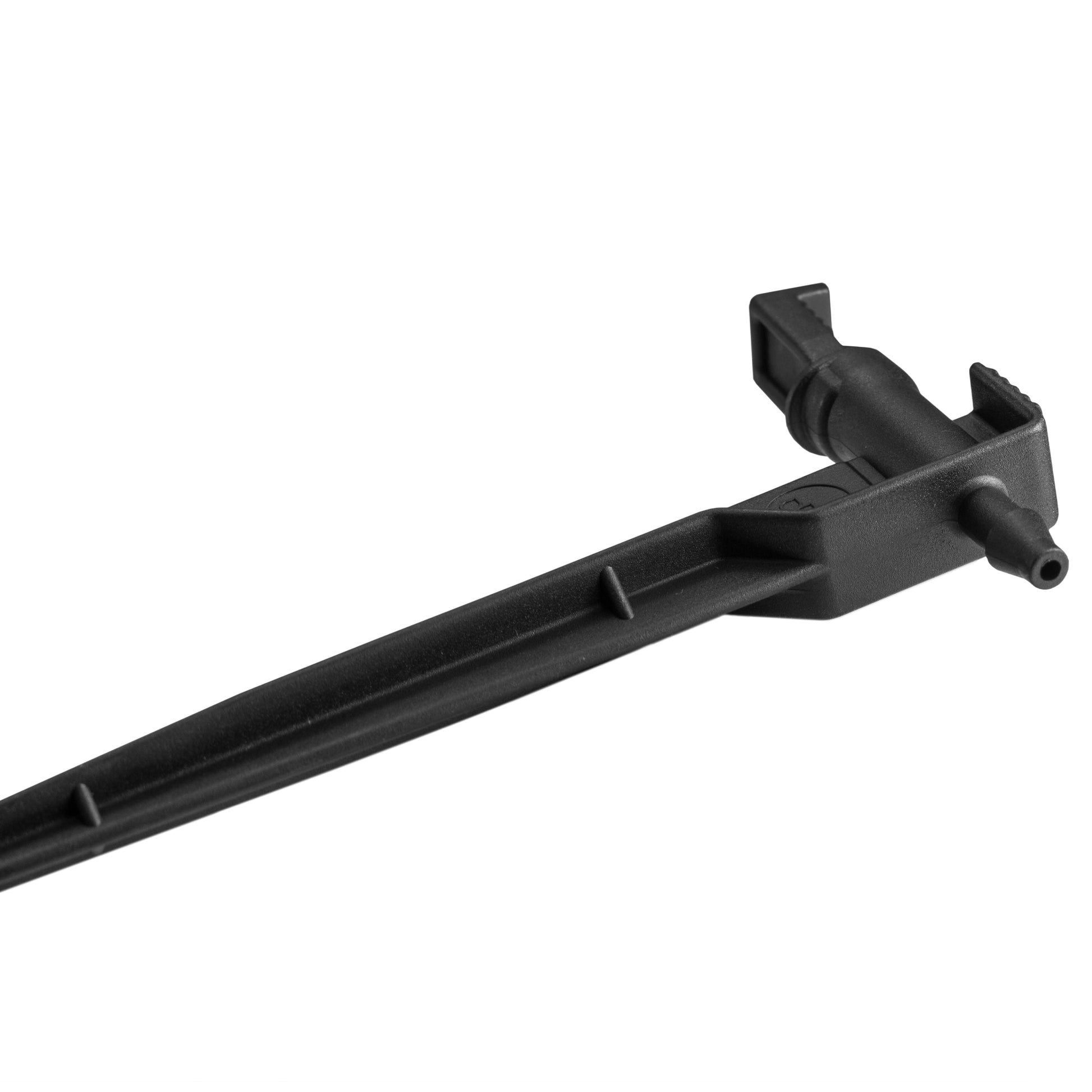 Spike tip and inline nozzle on black dripper emitter stake