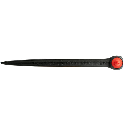 Spike dripper, lengthwise view showing red outlet at the top