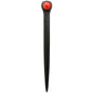 Pressure-compensating spike dripper with red cap on black plastic body