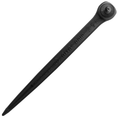 Black drip spike with molded markings, pointed end and round cap