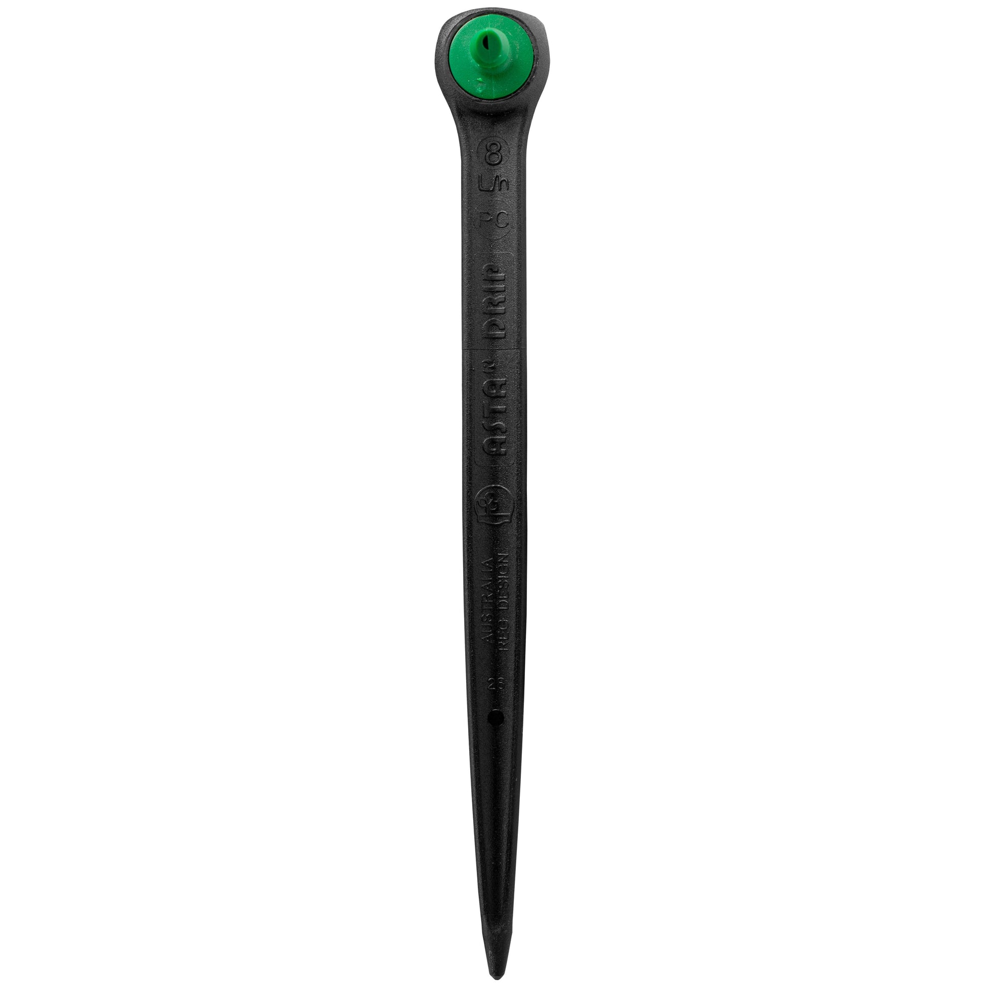 Antelco Asta drip spike dripper with green insert on black plastic stem