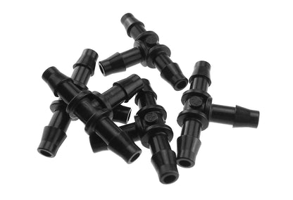 Set of black 4.5mm barbed tee connectors, multiple 3-way hose fittings