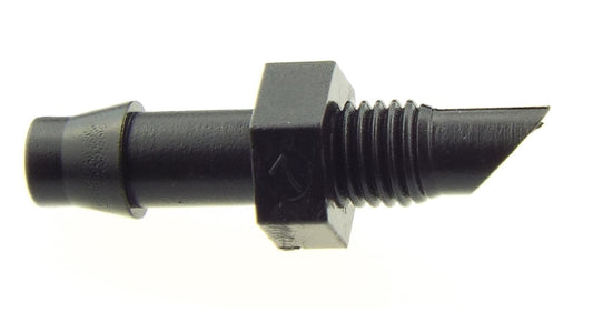 Antelco micro adaptor, 4mm barb x thread fitting, black body with external thread