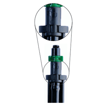 Stake adaptor with green collar; 4 mm (F) x 4.5 mm barb connector, black plastic