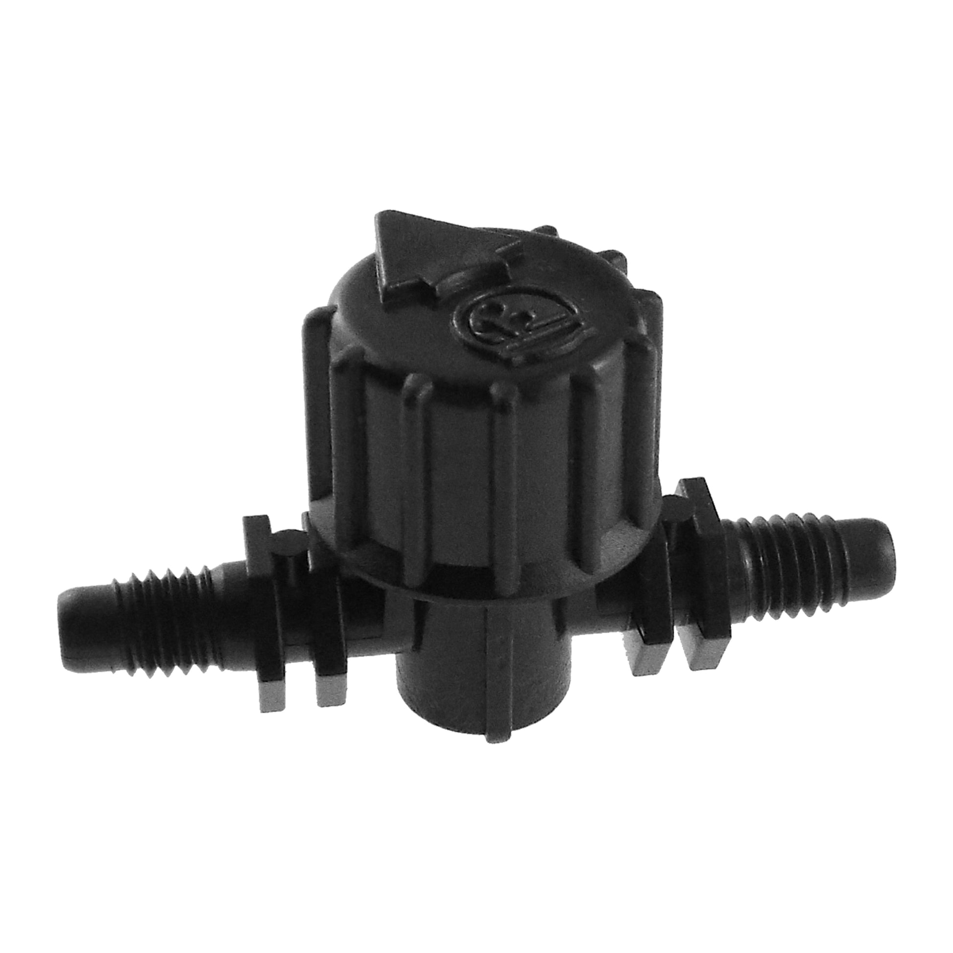 Black Vari-Flow valve with 10-32 UNF threads and 4 mm flow opening