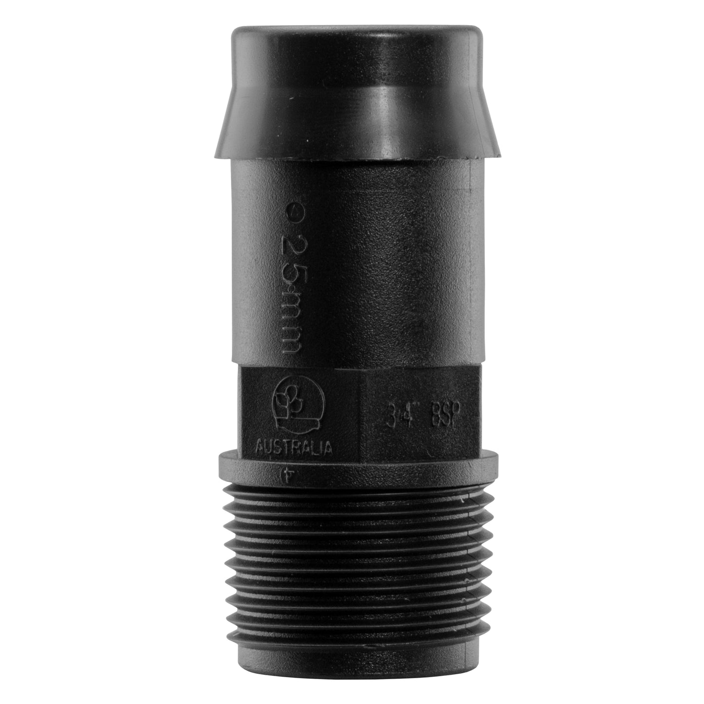IBC 25mm Barb-Anschluss mit Außenprofil und S60X6 Gewinde, schwarzes Teil