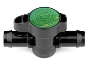 Antelco Green Back® 25 mm barb valve with green cap on grey pipe fitting