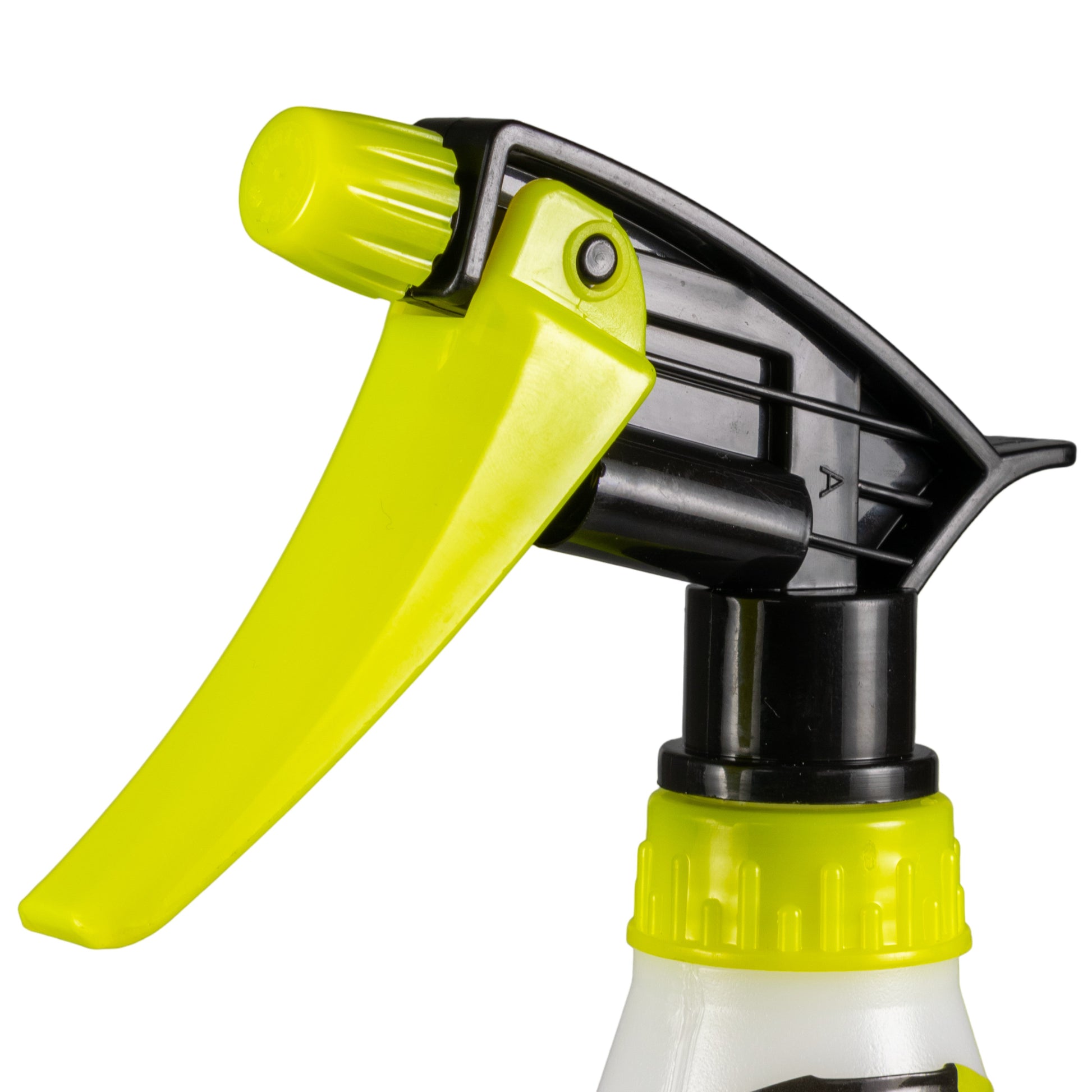 Hand sprayer trigger mechanism, lime-green handle with black spray head