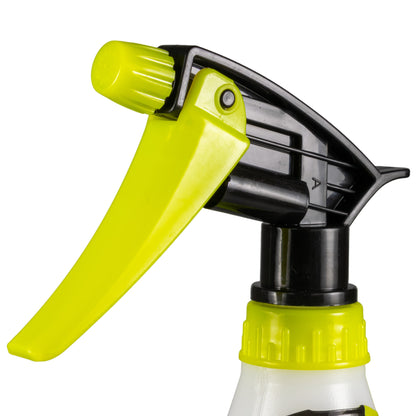 Aqua Spray hand sprayer close-up of lime-green trigger and black spray mechanism