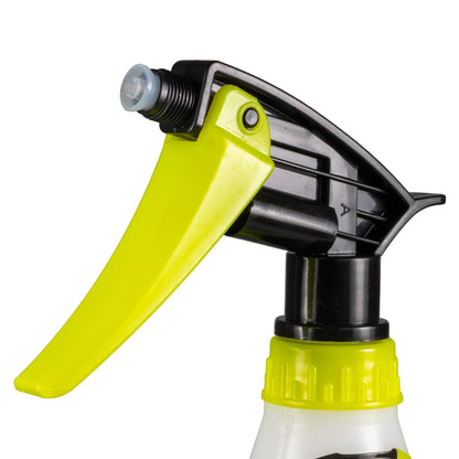 Aqua Spray hand sprayer close-up of lime-green trigger handle and black sprayer head