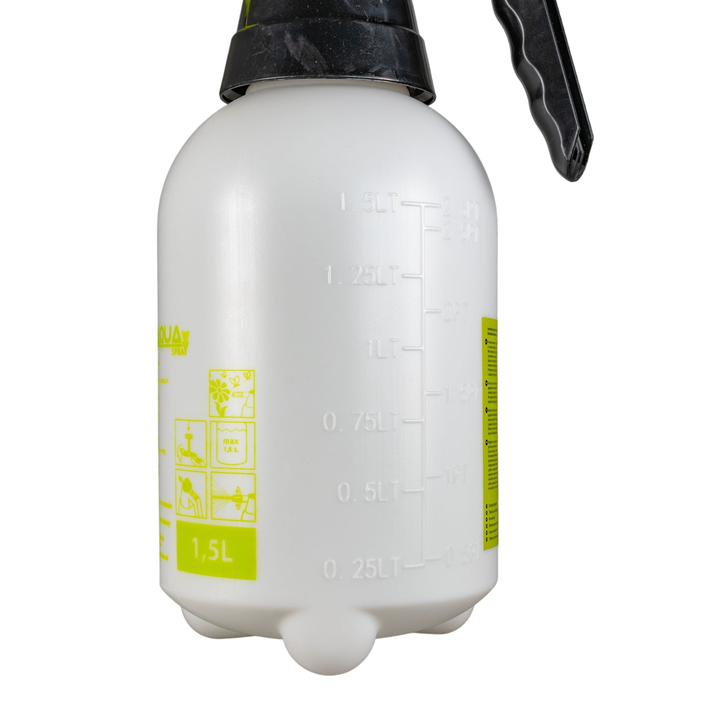 Aqua Spray 1.5L reservoir with molded volume markings and 1.5L label