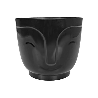 Atena pot ohne Loch, schwarz, 140 mm – gerippte Gesichtsornament-Optik
