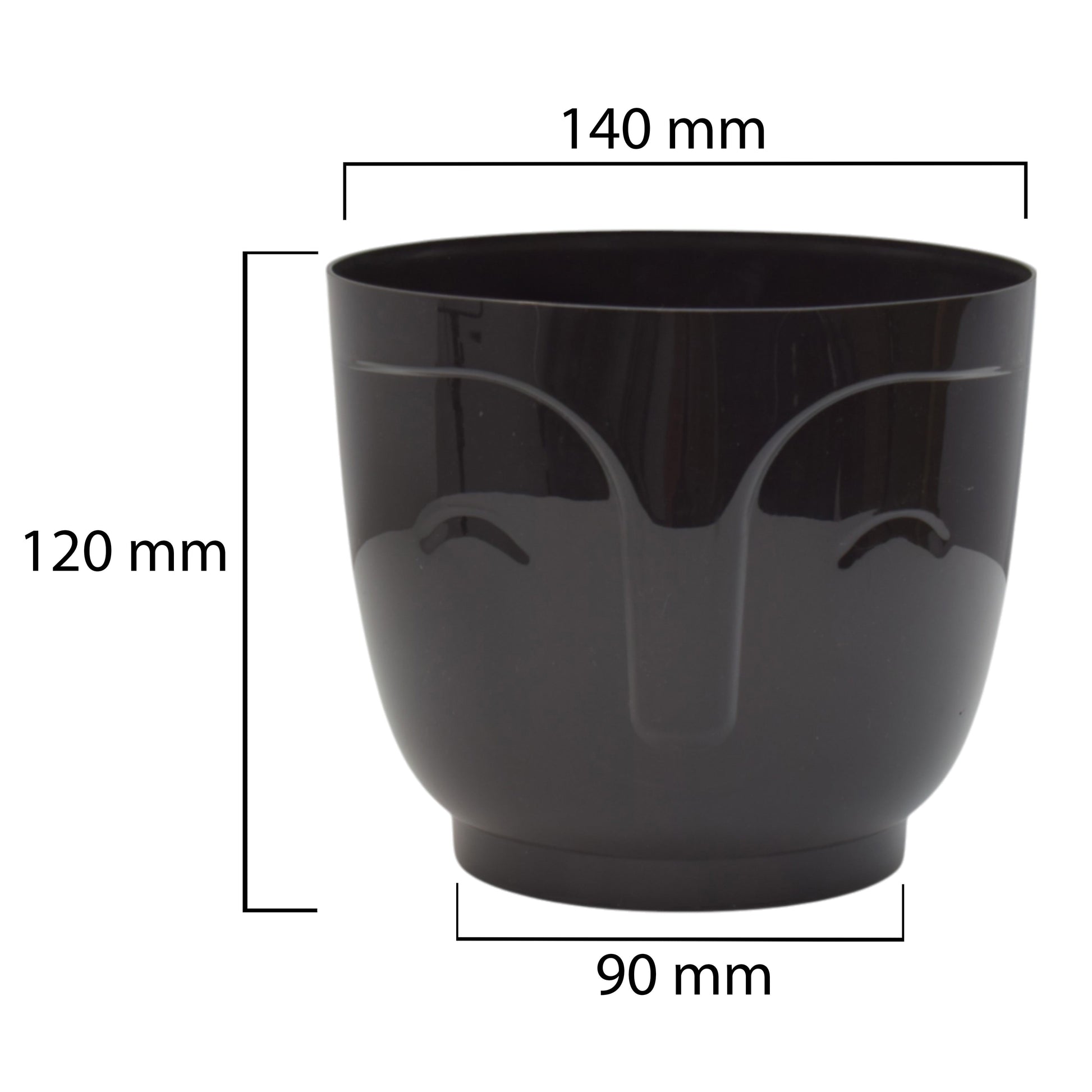 Abmessungen Atena Pot ohne Loch: 140 mm Höhe, 90 mm Breite, 120 mm Tiefe (Skizze)