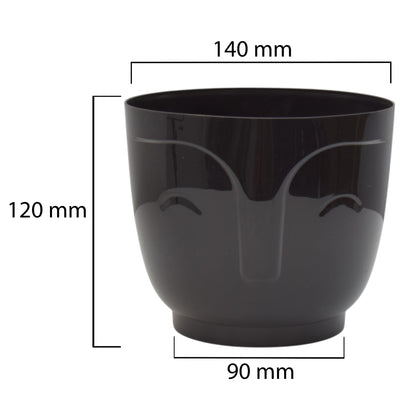 Abmessungen Atena Pot ohne Loch: 140 mm Höhe, 90 mm Breite, 120 mm Tiefe (Skizze)