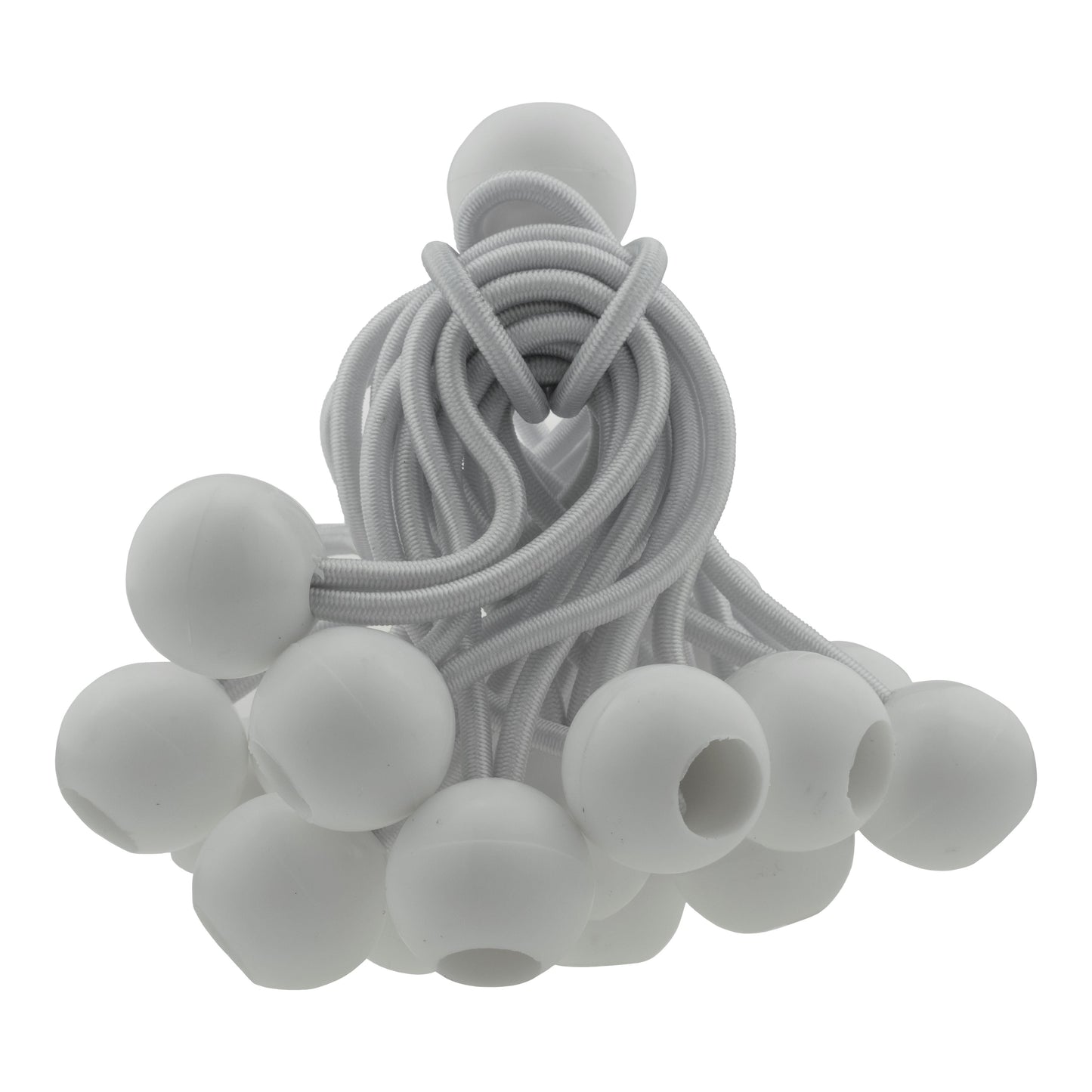 Set aus weißen Bungee-Bällen mit elastischen Kordeln