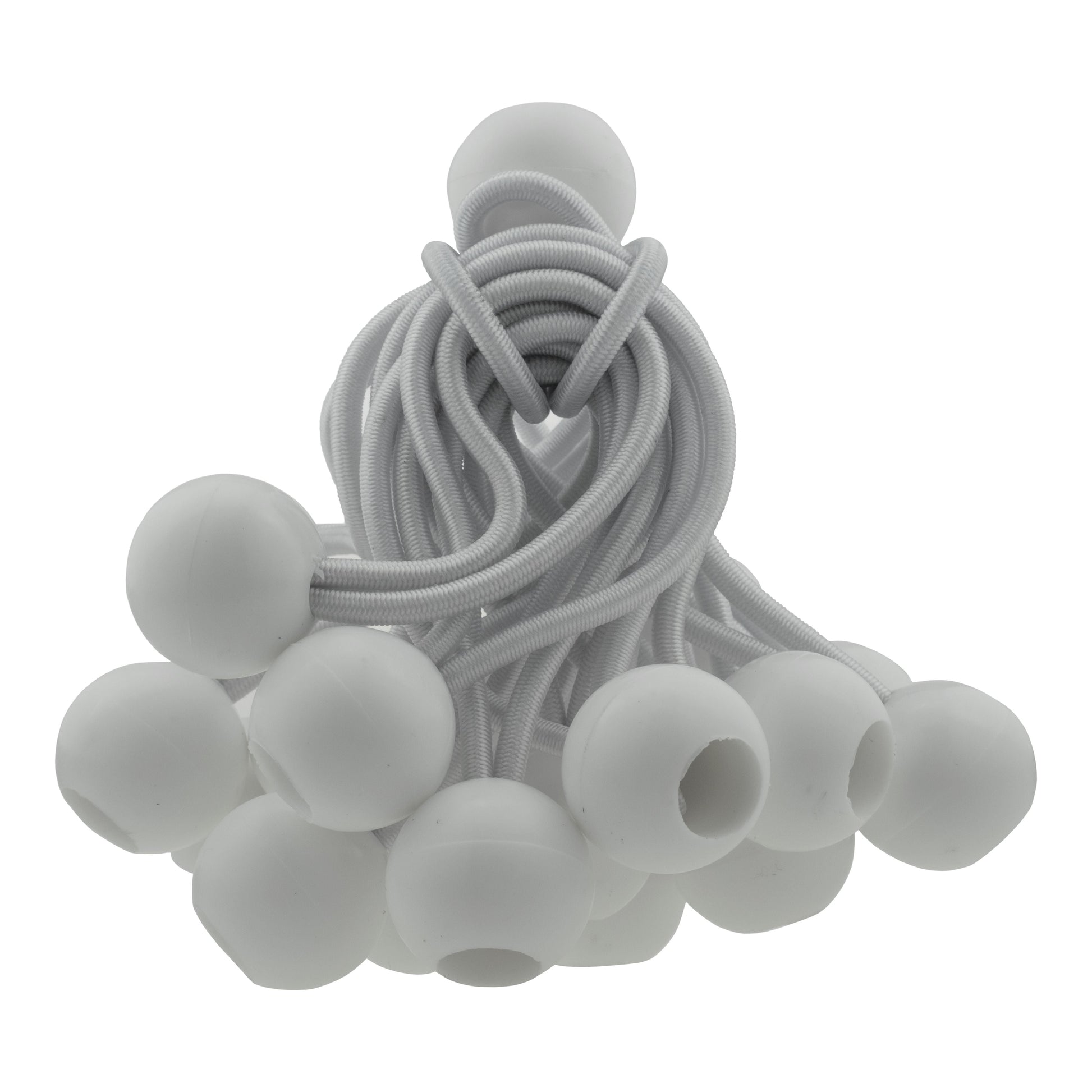 Set aus weißen Bungee-Bällen mit elastischen Kordeln