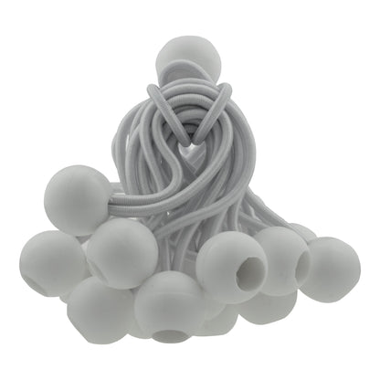 Set aus weißen Bungee-Bällen mit elastischen Kordeln