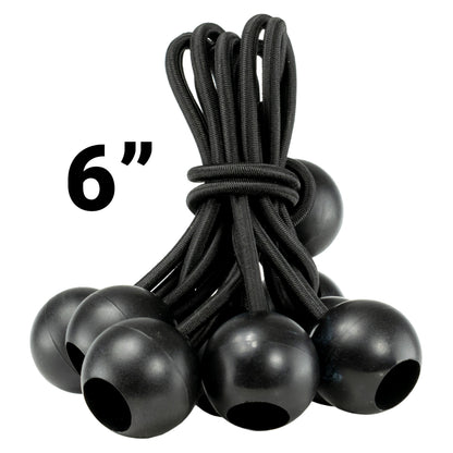 Black bungee balls set with elastic cords, bundled together (6" size)