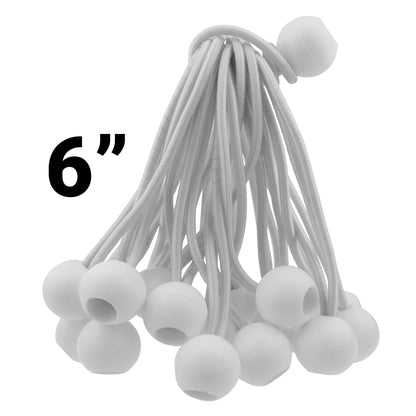 White bungee balls with cords, 6" measurement