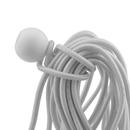 White 6-inch bungee ball attached to multiple looped elastic cords