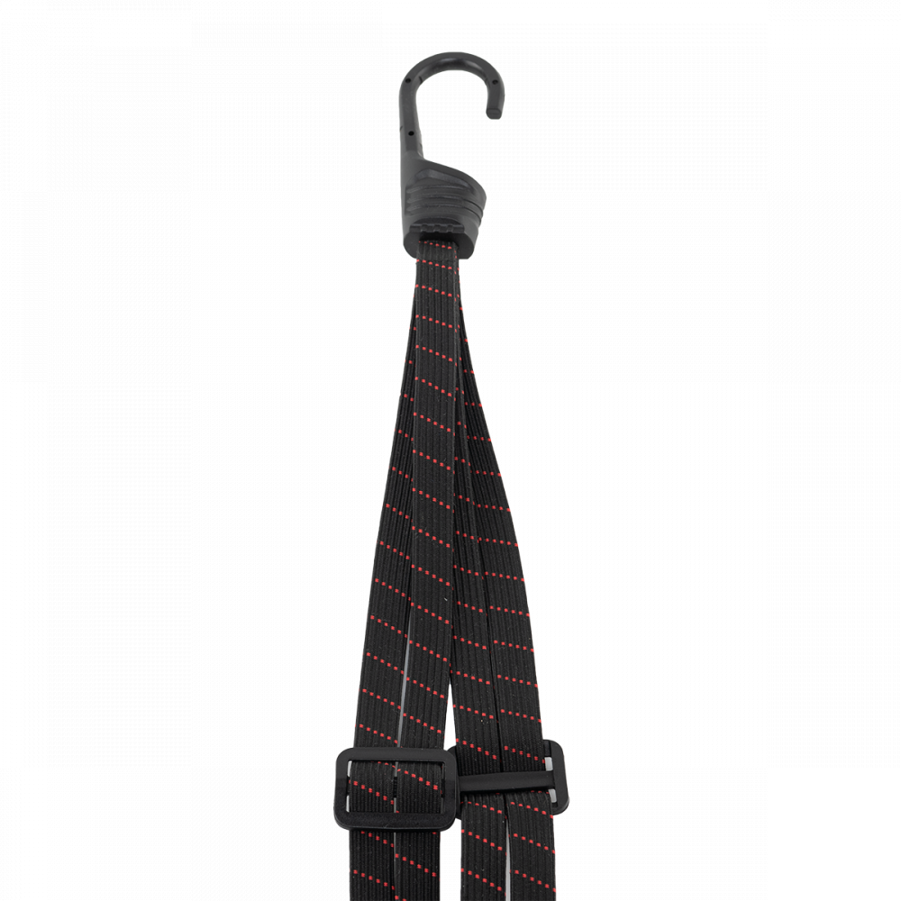Black bungee spider hook elastic rubber strap with red grid lines and top hook