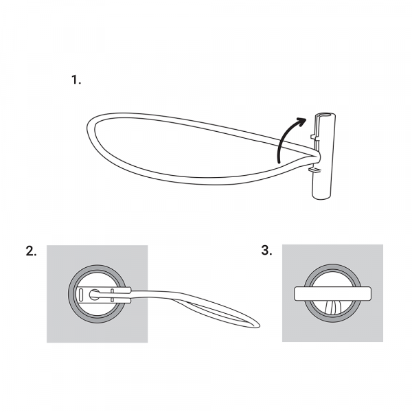 Bungee cord T-bar fitting diagram with numbered steps
