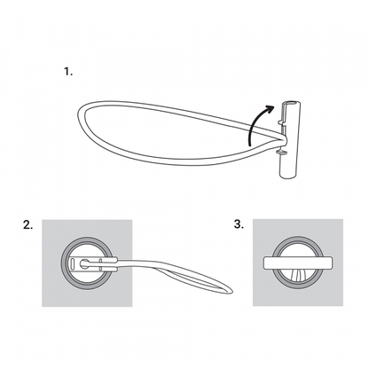 Bungee cord with T-bar shown with mounting steps and side-view diagram.