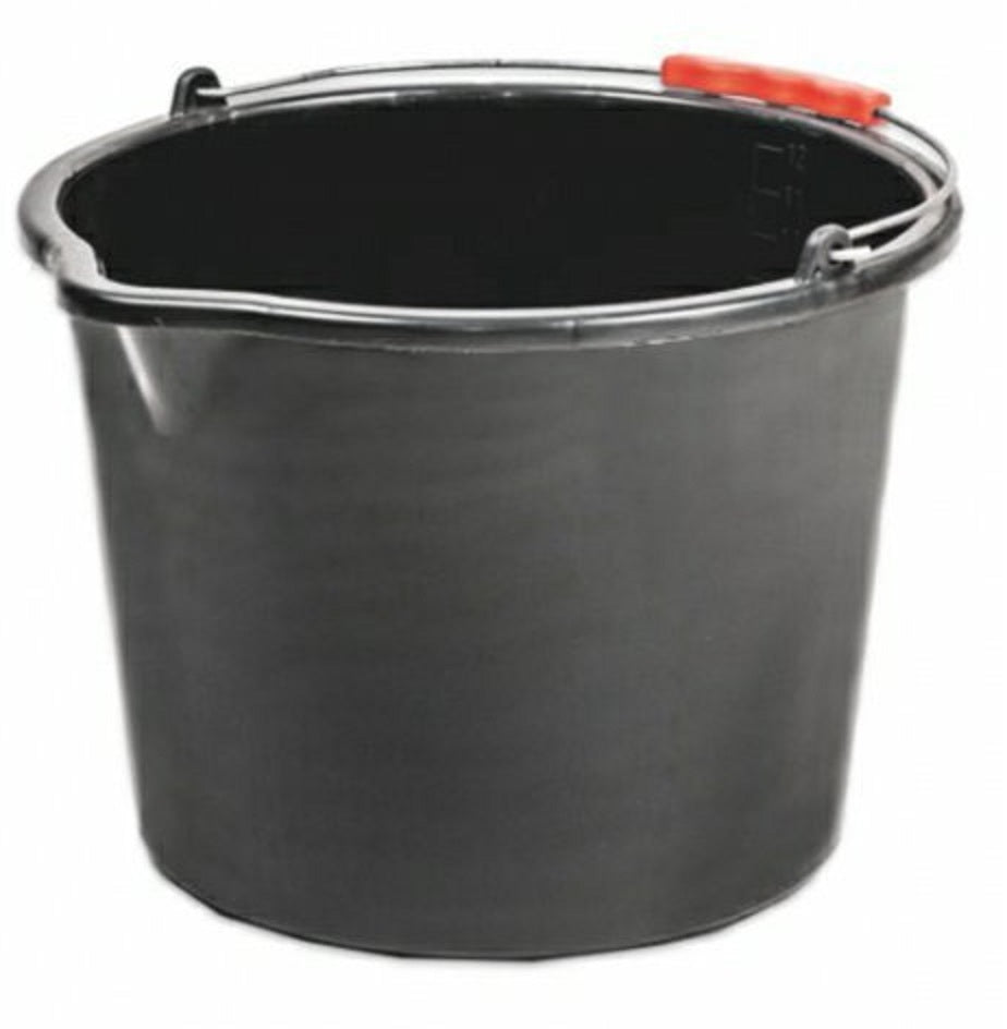 Black 20L PP bucket with metal rim and orange handle loop